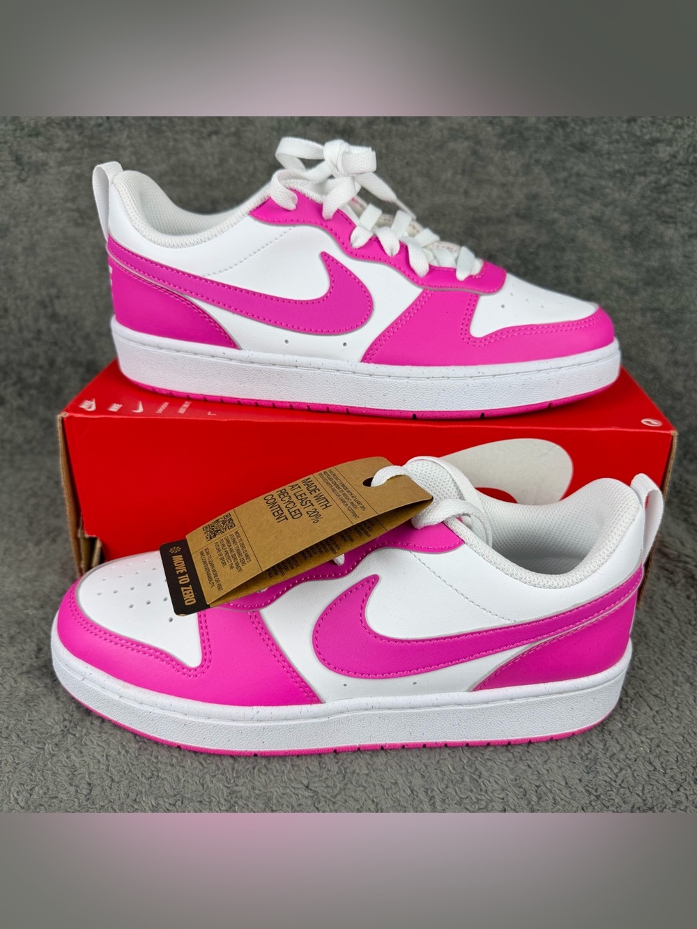 6 Youth/7.5 Women’s Nike Court Borough Low Recraft Pink & White (Fushia)